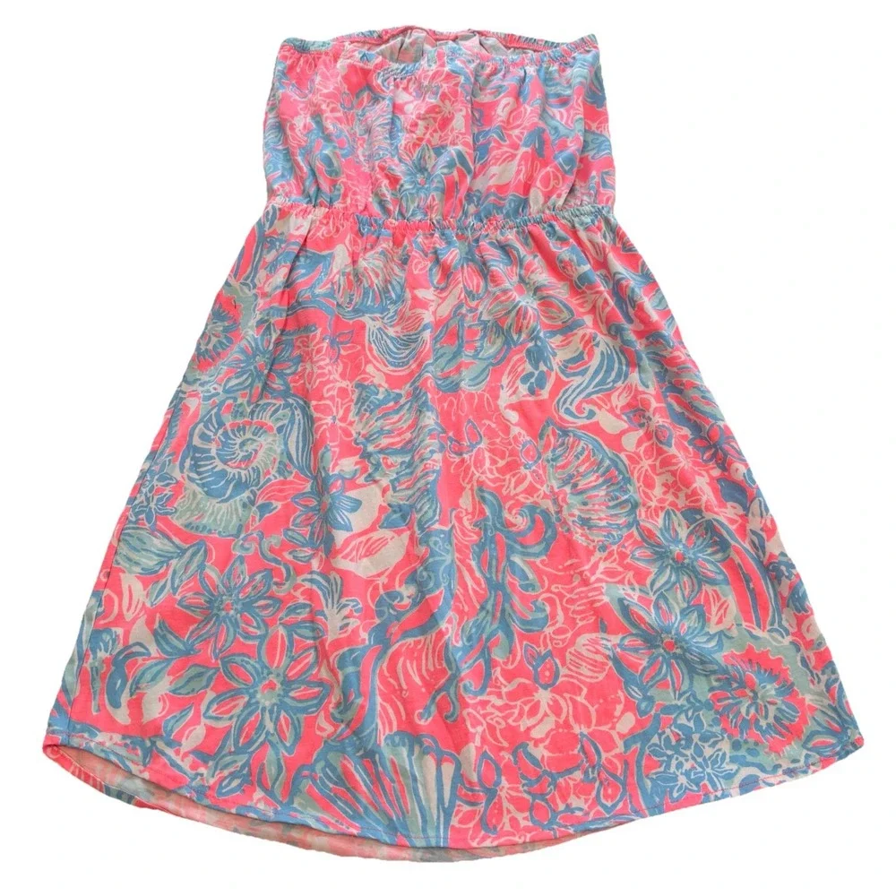 Lilly Pulitzer Windsor Summer Siren Pink Sun Ray Seashell Strapless Dress SMALL - Picture 4 of 8